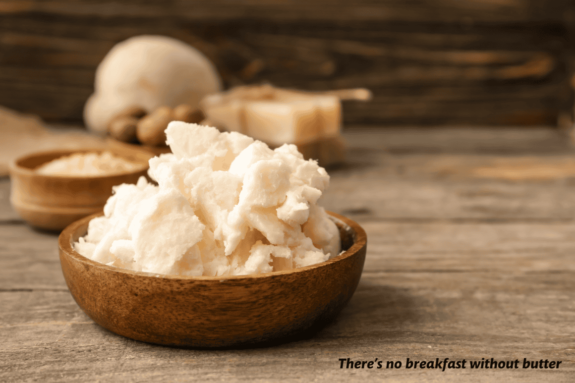 A pot of fresh butter on the Belgian breakfast table 